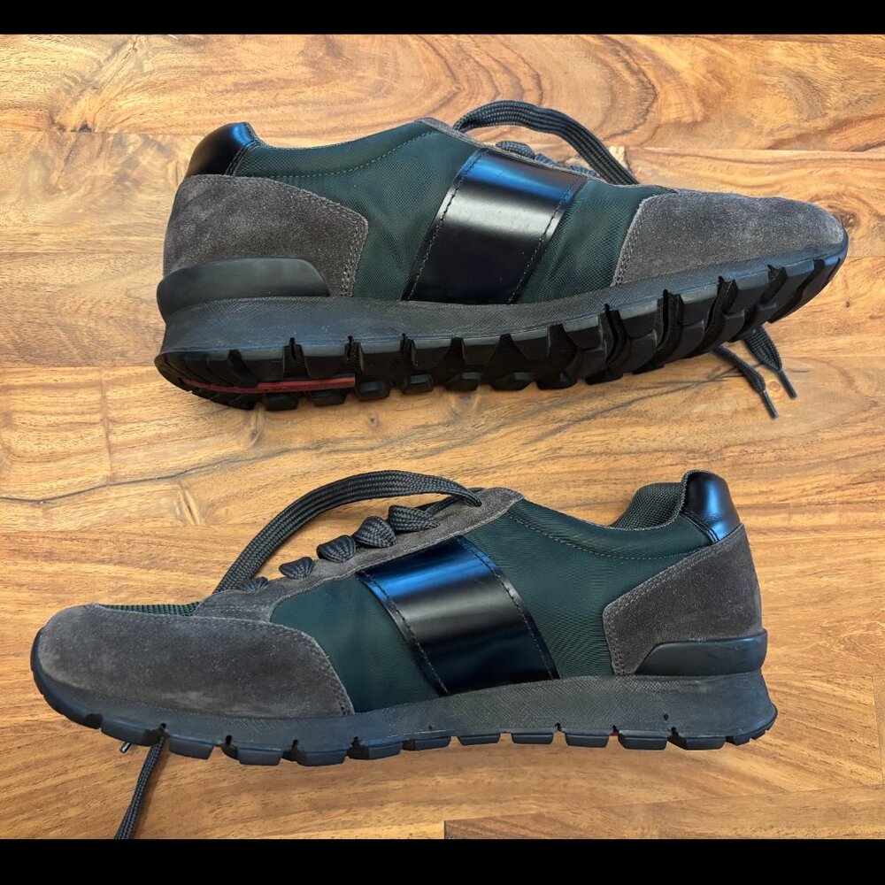 Prada Sport Green/Grey Nylon And Leather Low Top Sneakers - Picture 2 of 9
